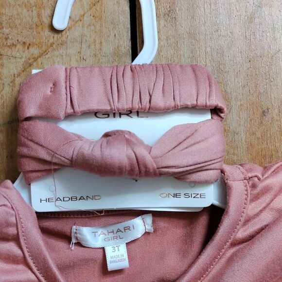 Tahari overalls outfit 3T pink new polka dot overalls pink shirt headband spring - Picture 5 of 15